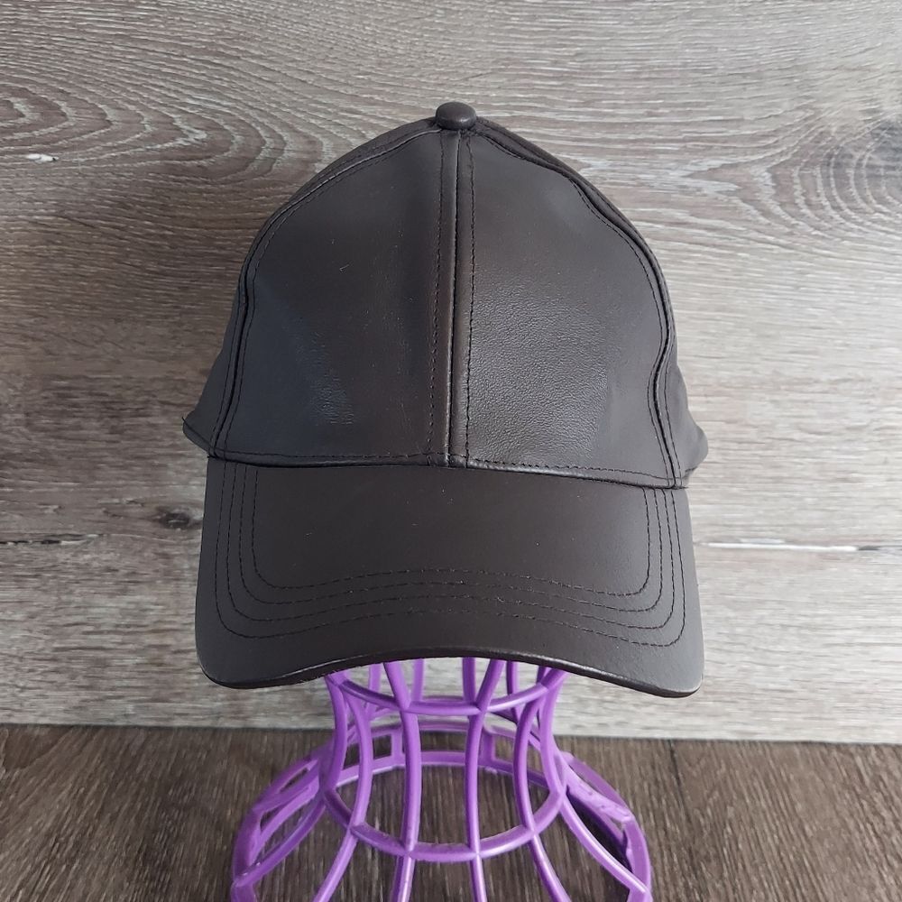NEW Brown Genuine Leather Strapback Hat